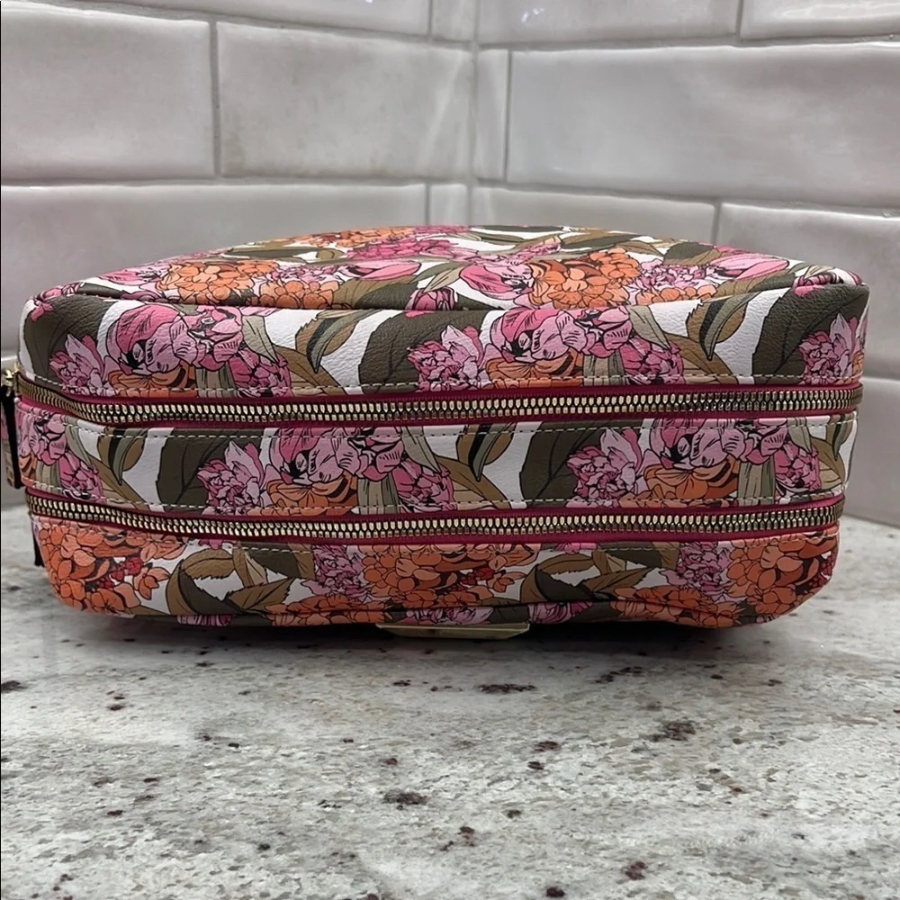 Steve Madden Pink and Brown Cosmetic Bag Floral Design